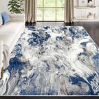 Abani Regal Blue Area Rug for Living Room, Bedroom - Swirl Abstract Pattern - 4' x 6' - Durable & Easy to Clean Washable