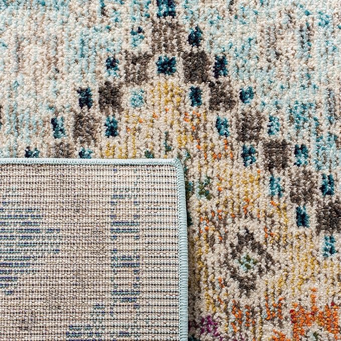 SAFAVIEH Madison Collection Accent Rug - 3' x 5', Blue & Yellow, Boho Diamond Distressed Design, Non-Shedding & Easy Care, Ideal for High Traffic Areas in Entryway, Living Room, Bedroom (MAD418K)