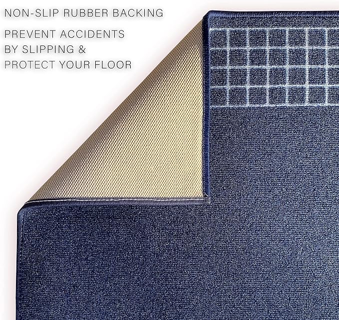 Custom Made Runner Rug for Kitchen Foyer Hallway Entry Choose Your Length 31 Inch Wide Geometric CheckeBlue Design Blue Color (34 feet x 31 Inch)