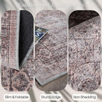 Fame Rugs Turkish Rug. Washable Vintage Oriental Antique Inspired Traditional Doormat Small Modern Area Rugs Luxury Entryway Entry Bedroom Bathroom Kitchen (397CB, 2'5 x 13'1)