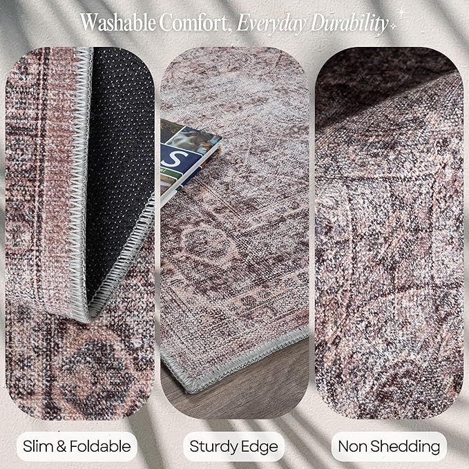 Turkish Rug. Washable Vintage Oriental Antique Inspired Traditional Doormat Small Modern Area Rugs Luxury Entryway Entry Bedroom Bathroom Kitchen (397CB, 2'5 x 6'9)