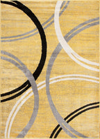 Rugshop Wavy Circles Design Area Rug, Carpet with Jute Backing for Living Room, Bedroom, or Dining Room, Yellow, 5'3" x 7'3"