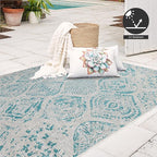 FH Home Flat Woven Outdoor Rug - Waterproof, Easy to Clean, Stain resistant - Premium Polypropylene Yarn - Distressed Farmhouse - Porch, Deck,Balcony,Laundry Room - Granada - Aqua - 2ft 7in x 4ft 11in