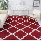 SAFAVIEH Dallas Shag Collection Area Rug - 6' Square, Red & Ivory, Trellis Design, Non-Shedding & Easy Care, 1.5-inch Thick Ideal for High Traffic Areas in Living Room, Bedroom (SGD257Q)