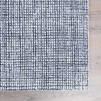 Hand-Tufted 100% Wool Pile Area Rug – Geometric Textured Grid Check Pattern – Thick and Durable Floor Carpet for Bedroom, Living Room, Kids Room, and Dining Area (Navy Blue, 9' x 12')