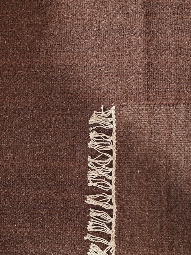 Rugsotic Carpets Hand Woven Flat Weave Kilim Wool 5'x8' Area Rug Solid Dark Brown D00111