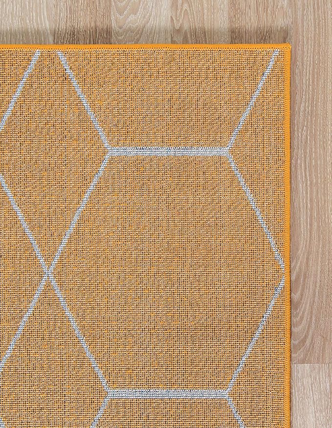 Unique Loom Trellis Frieze Collection Area Rug - Geometric (2' x 6' 1" Runner, Orange/ Ivory)