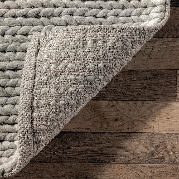 Nuloom Penelope Light Grey/Ivory, 2'8" x 12', Hand-Braided, Wool & Cotton, Soft and Textured, High Traffic, Stain Resistant, Easy Clean, Durable Runner for Bedroom, Living Room, Dining, Entryway