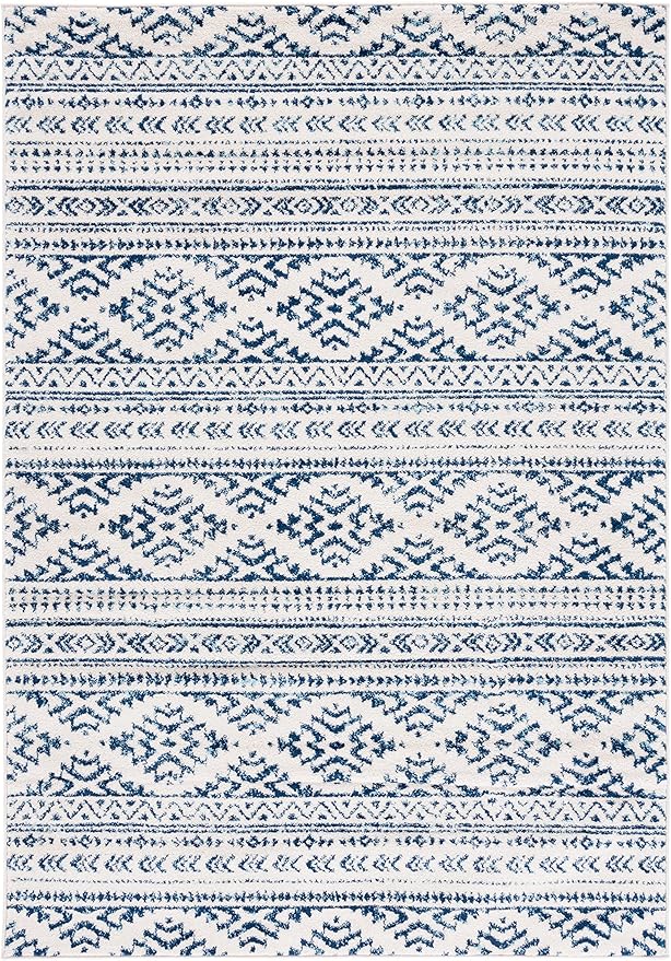 SAFAVIEH Tulum Collection Accent Rug - 2' x 5', Ivory & Navy, Moroccan Boho Tribal Design, Non-Shedding & Easy to Clean, Ideal for Front Door, Kitchen, Entryway, Foyer (TUL272D)