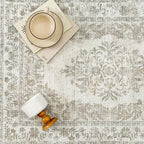 4x5 Area Rug Beige Washable Office Vintage Distressed Carpet Bedroom Indoor Neutral Medallion Floral Living Room Non Slip Retro Throw Floor Mat for Dining Room Kitchen Bathroom