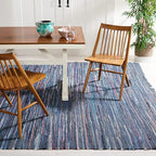 SAFAVIEH Rag Rug Collection Area Rug - 6' Square, Ink & Multi, Handmade Boho Stripe Cotton, Ideal for High Traffic Areas in Living Room, Bedroom (RAR121C)