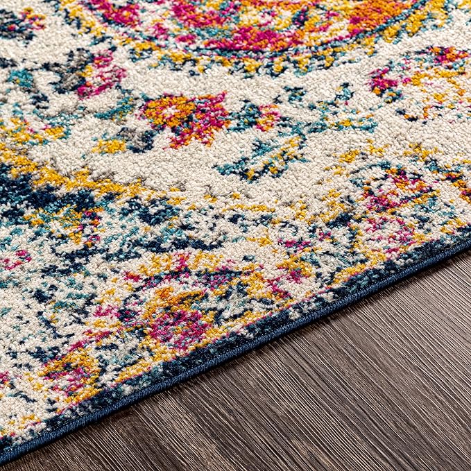 Livabliss Area Rugs - 8x10 Romaine Vintage Boho Fuchsia Mustard Blue Area Rug for Living Room Bedroom - Floral Medallion Stain Resistant Carpet for Kitchen, Nursery, Office (7'10" x 10'3")
