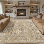 HUGEAR 8x10 Machine Washable Rugs Brown Beige Hallway Large Area Rug Indoor Accent Rug Floral Low Pile Carpet Soft Throw Aesthetic Rug Bedroom Living Room Office Dining Room Kitchen Laundry Room