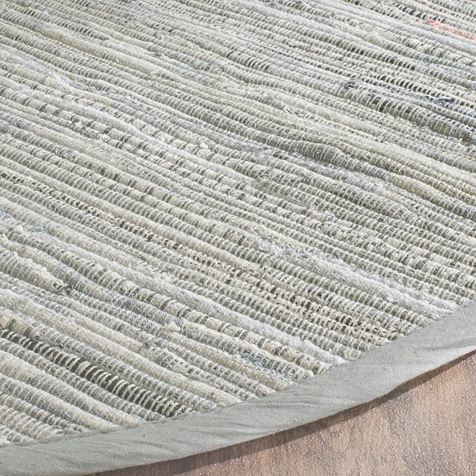 SAFAVIEH Rag Rug Collection 10' Round Grey RAR121A Handmade Boho Stripe Cotton Area Rug