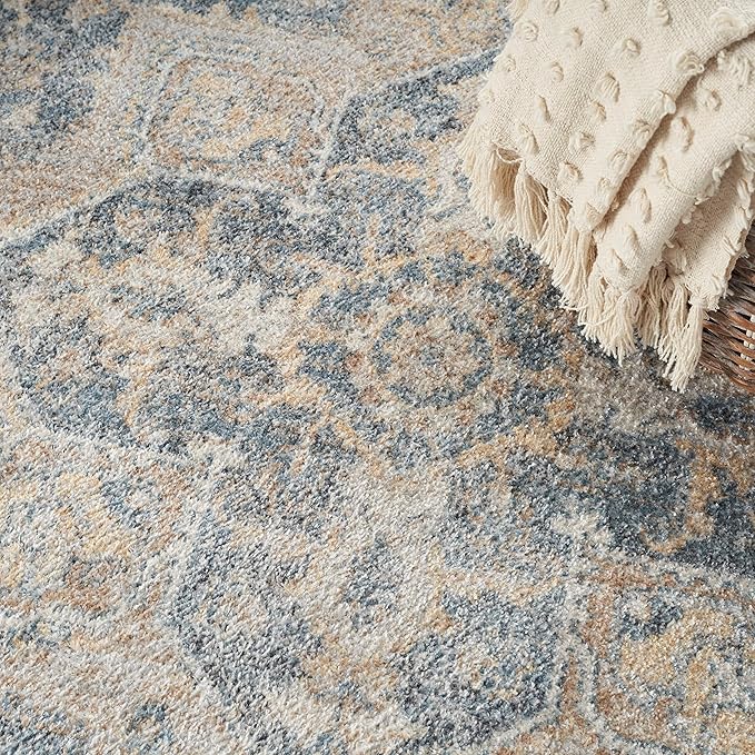 Nourison Home Astra Machine Washable Grey Blue 5'3" x 7' Area Rug - Easy Clean, Non Shedding, Bed Room, Living Room, Dining Room, Kitchen (5' x 7')