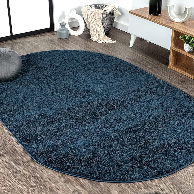 Eyely UES100C-6OV Supersoft Haze Solid Low-Pile Indoor Area Rug, Coastal, Bohemian, Minimalist, Classic, Casual for Bedroom,Kitchen,Living Room,Non Shedding,Easy-Washing, Blue, 6 X 9 Oval