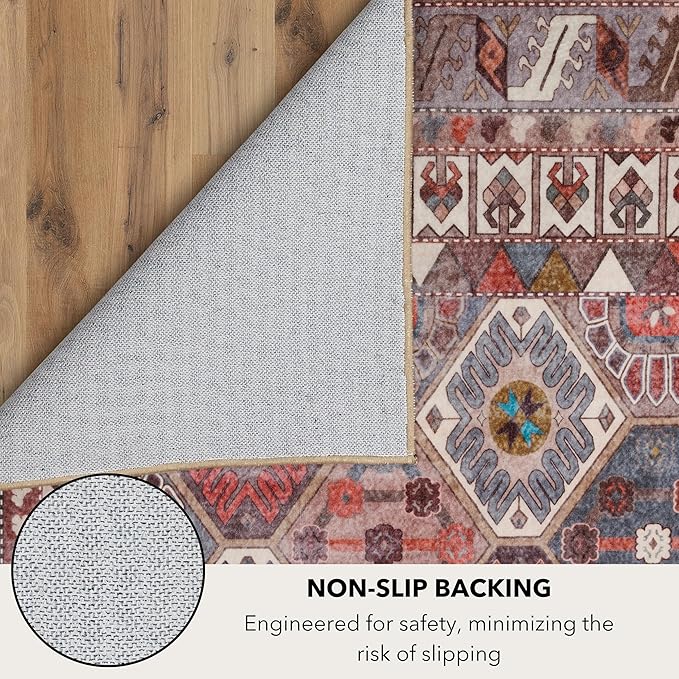 Kuden 3x5 Small Rug, Machine Washable, Non-Slip Backing, Vintage Style, Soft, Low Pile, Area Rugs for Entryway Kitchen Indoor Entrance