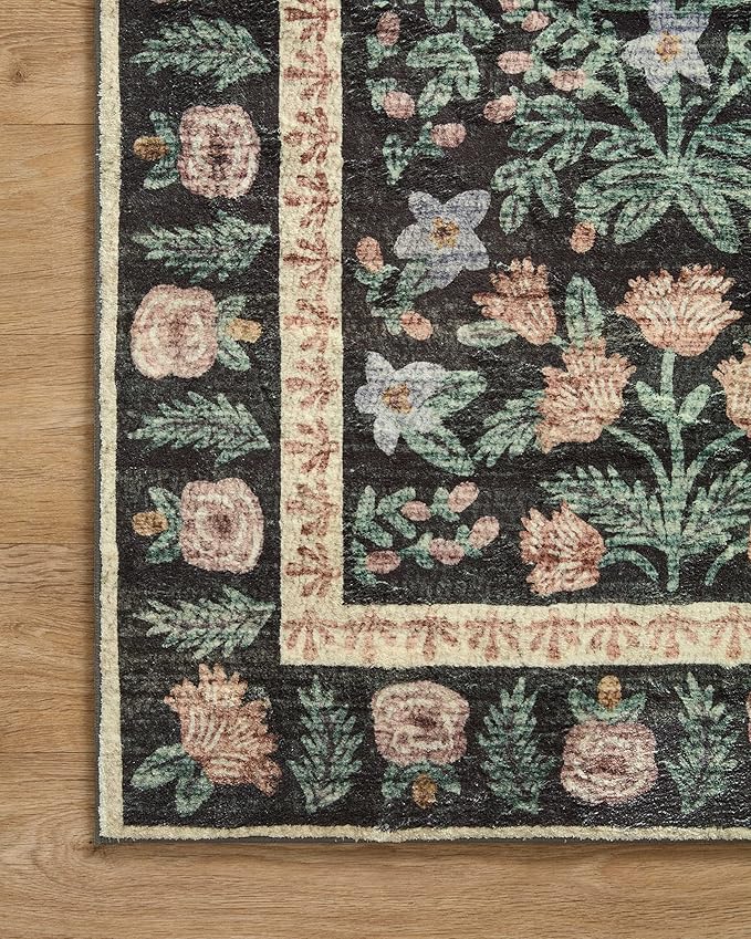 Loloi Rifle Paper Co. Eden Collection EDE-02 Mughal Garden Black 5'-0" x 7'-6" Area Rug feat. CloudPile™
