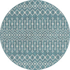 Unique Loom Outdoor Trellis Collection Area Rug - Tribal Trellis (7' 10" Round, Teal/ Ivory)