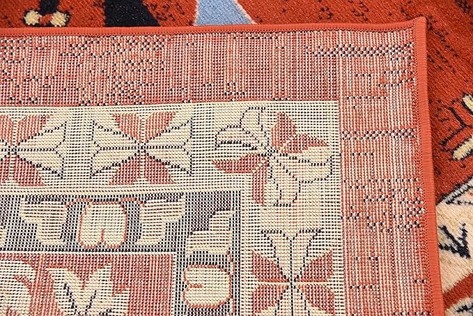 Unique Loom Taftan Collection Border Geometric Tribal Inspired Design Area Rug (9' 0 x 12' 0 Rectangular, Terracotta/ Ivory)