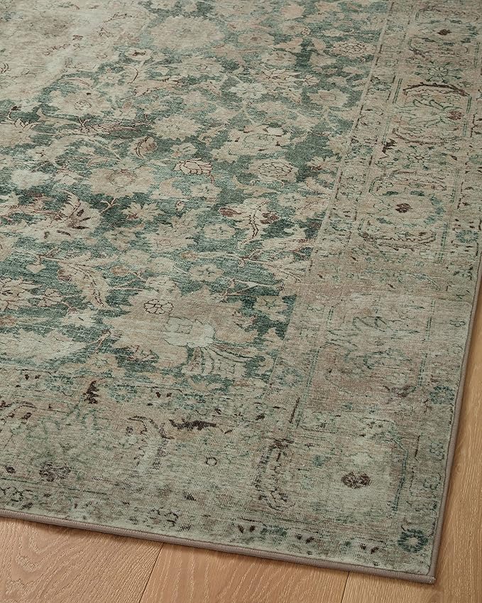 Loloi Magnolia Home by Joanna Gaines Sinclair Collection SIN-05 Jade/Sand 3'-6" x 5'-6", .25" Pile Height, Machine Washable, Accent Rug