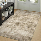 4x6 Machine Washable Area Rug for Living Room, Brown Modern Vintage Abstract Rug Large Non-Slip Low Pile Soft Faux Wool Carpet, Kids and Pets Friendly for Bedroom Dining Room Farmhouse Home Decor Rug