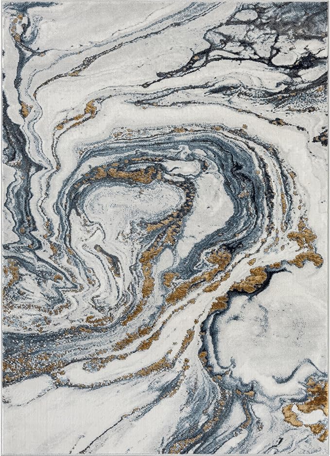 LUXE WEAVERS Marble Effect Abstract Blue 4x5 Area Rug