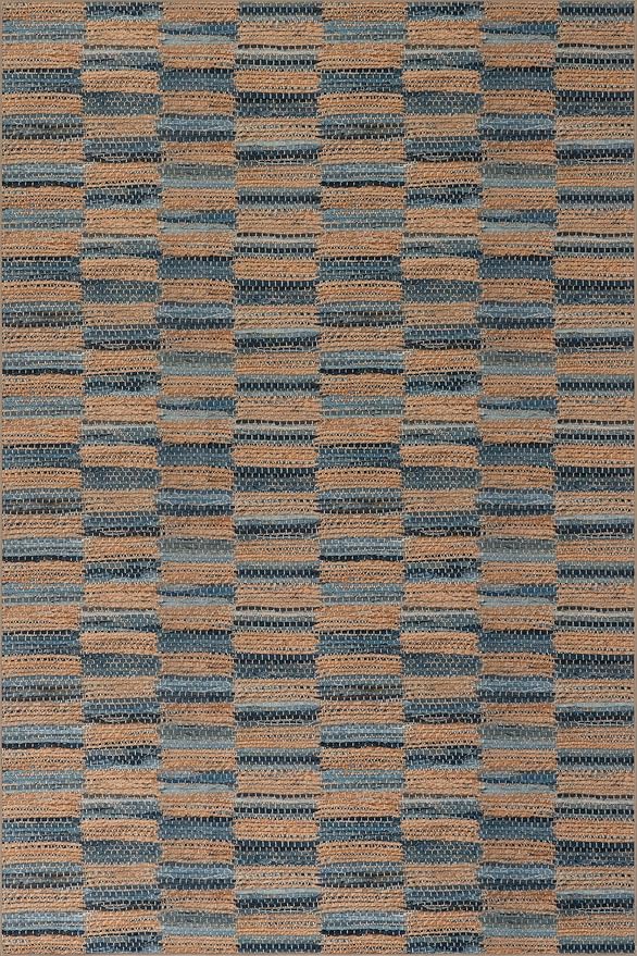 Dash & Albert Ravel Stripe Blue Machine Washable Rug, 7.5 X 9.5 Feet, Tan/Blue Stripe Pattern