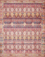 Loloi Layla Collection LAY-15 Magenta/Multi 7'-6" x 9'-6" .13" Thick Area Rug, Soft, Durable, Vintage Inspired, Distressed, Low Pile, Non-Shedding, Easy Clean, Printed, Living Room Rug