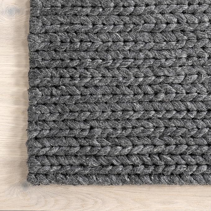 Nuloom Penelope Charcoal, 2'6" x 8', Hand-Braided, Wool & Cotton, Soft and Textured, High Traffic, Stain Resistant, Easy Clean, Durable Runner for Bedroom, Living Room, Dining, Foyer, Entryway