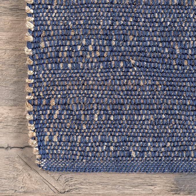 nuLOOM 10x14 Elfriede Jute & Cotton Hand Woven Area Rug, Blue, Solid Rustic Farmhouse Style, Weaved Design, Natural Fiber, For Bedroom, Living Room, Dining Room, Hallway, Office, Entryway