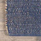 nuLOOM 10x14 Elfriede Jute & Cotton Hand Woven Area Rug, Blue, Solid Rustic Farmhouse Style, Weaved Design, Natural Fiber, For Bedroom, Living Room, Dining Room, Hallway, Office, Entryway