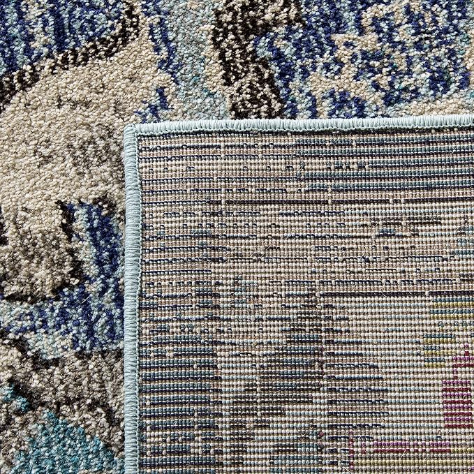 SAFAVIEH Monaco Collection Accent Rug - 4' x 5'7", Navy & Light Blue, Medallion Distressed Design, Non-Shedding & Easy Care, Ideal for High Traffic Areas in Entryway, Living Room, Bedroom (MNC243N)