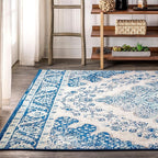 JONATHAN Y Boho Vintage Cream/Blue Indoor Area Rug, 4x6, Bohemian Flair Medallion, Floral Easy-Cleaning High Traffic for Living Room, Bedroom, Kitchen, Pet-Friendly, Non-Shedding (BMF106B-4)
