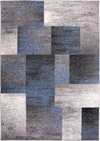 Rugshop Blue Modern Distressed Boxes Area Rug — Non-Shedding for Bedroom, Home Office and Entryway 3' x 5'