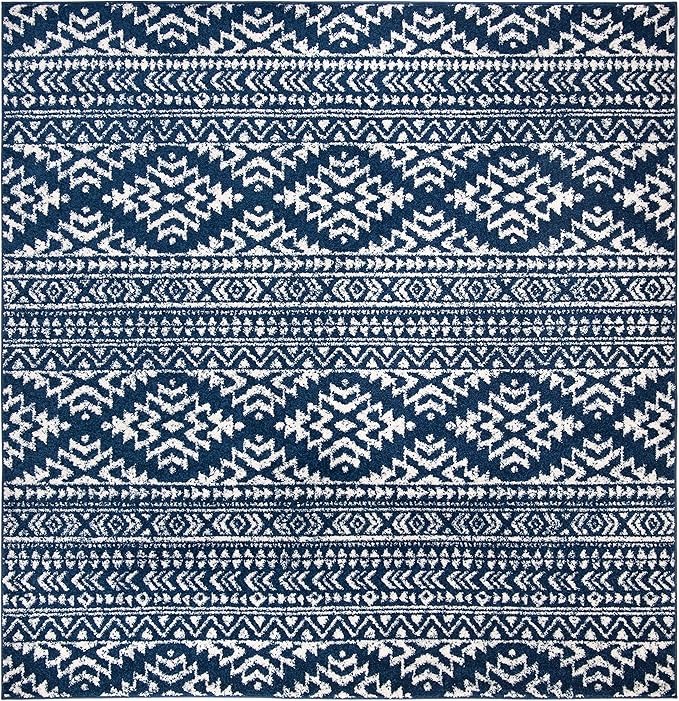 SAFAVIEH Tulum Collection Area Rug - 11' Square, Navy & Ivory, Moroccan Boho Tribal Design, Non-Shedding & Easy to Clean, Ideal for Living Room, Bedroom, Dining Space (TUL272N)