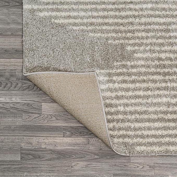 JONATHAN Y Elm Diamond Stripe Shag Gray/Ivory Indoor Area Rug, 5x8, Geometric, Bohemian, Contemporary, Easy-Cleaning for Living Room, Bedroom, Kitchen, Pet Friendly, Non-Shedding (MOH408B-5)