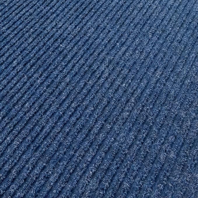 English Home Custom Size Non Slip Striped Design Durable PVC Non Slip Backing Tough Pile Runner Rug for Hallway, Outdoor, Indoor, Commercial, Residential, Pool, Office (Dark Blue, 26" x 13')