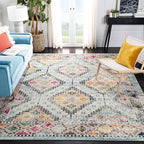 SAFAVIEH Area Rug 8x10 - Madison Collection - Large - Blue & Yellow, Boho Diamond Distressed Design, Non-Shedding & Easy Cleaning, Ideal for Living Room, Bedroom, Office, Dining Space (MAD418K)