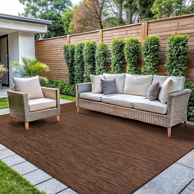 CAMILSON Outdoor Rug 10x14 Modern Area Rugs for Large Indoor and Outdoor Patios and Porches - Waterproof, Washable, Non-Shedding, Easy-to-Clean Outside Carpet (10 x 14, Solid - Gold)