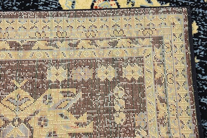 Unique Loom Taftan Collection Border Geometric Tribal Inspired Design Area Rug (3' 0 x 16' 5 Runner, Navy Blue/ Gold)