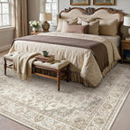 HUGEAR Area Rug 5x7 Vintage Brown Machine Washable Living Room Rugs Thin Neutral Floral Vacuumable Low Pile Carpet Bedroom Office Dining Room Laundry Room Non Slip Soft Lightweight