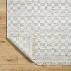 Mark&Day Wool Rugs, 4x6 Clinten Solid and Border Light Gray Checkered Rug, Grey Ivory Carpet for Living Room, Bedroom or Kitchen (3'6" x 5'6")