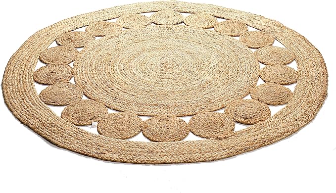 Savi Home Hand Woven Jute Braided Dot Rug, 3' Round - Natural, Reversible Area Rugs for Living Room, Farmhouse, Kitchen, Handcrafted 3 Feet Round Area Rugs - Natural