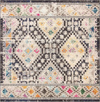 SAFAVIEH Madison Collection Area Rug - 3' Square, Black & Yellow, Boho Diamond Distressed Design, Non-Shedding & Easy Care, Ideal for High Traffic Areas in Living Room, Bedroom (MAD418Z)