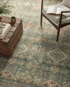 Loloi Magnolia Home by Joanna Gaines Sinclair Collection SIN-03 Turquoise/Multi 3'-6" x 5'-6", .25" Pile Height, Machine Washable, Accent Rug