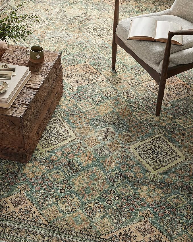 Loloi Magnolia Home by Joanna Gaines Sinclair Collection SIN-03 Turquoise/Multi 3'-6" x 5'-6", .25" Pile Height, Machine Washable, Accent Rug