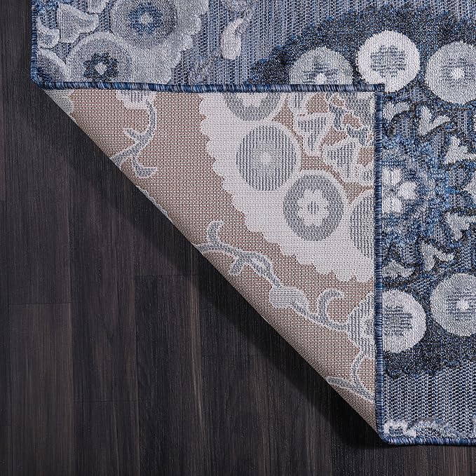 CAMILSON Runner Outdoor Rugs Oriental Retro Traditional Floral Medallion Area Rug 2x10 Non-Shedding Stain Resistant Indoor Carpet for Bathroom Hallway Kitchen Office (2 x 10 / Navy Blue)
