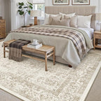 Light Brown Area Rug 9x12 Machine Washable Large Vintage Living Room Distressed Non Slip Carpet Traditional Indoor Bedroom Retro Floral Accent Throw Rug for Office Kitchen Dining Room