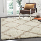 SAFAVIEH Dallas Shag Collection Accent Rug - 4' x 6', Ivory & Beige, Trellis Design, Non-Shedding & Easy Care, 1.5-inch Thick Ideal for High Traffic Areas in Entryway, Living Room, Bedroom (SGD257B)